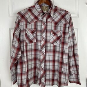 Wrangler Western Cowboy Pearl Snap Long Sleeve Button Shirt Plaid Mens 2XL